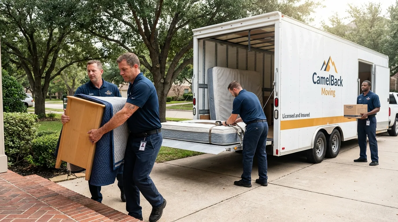 Crew loading residential truck for cross-state move from Paris, ME