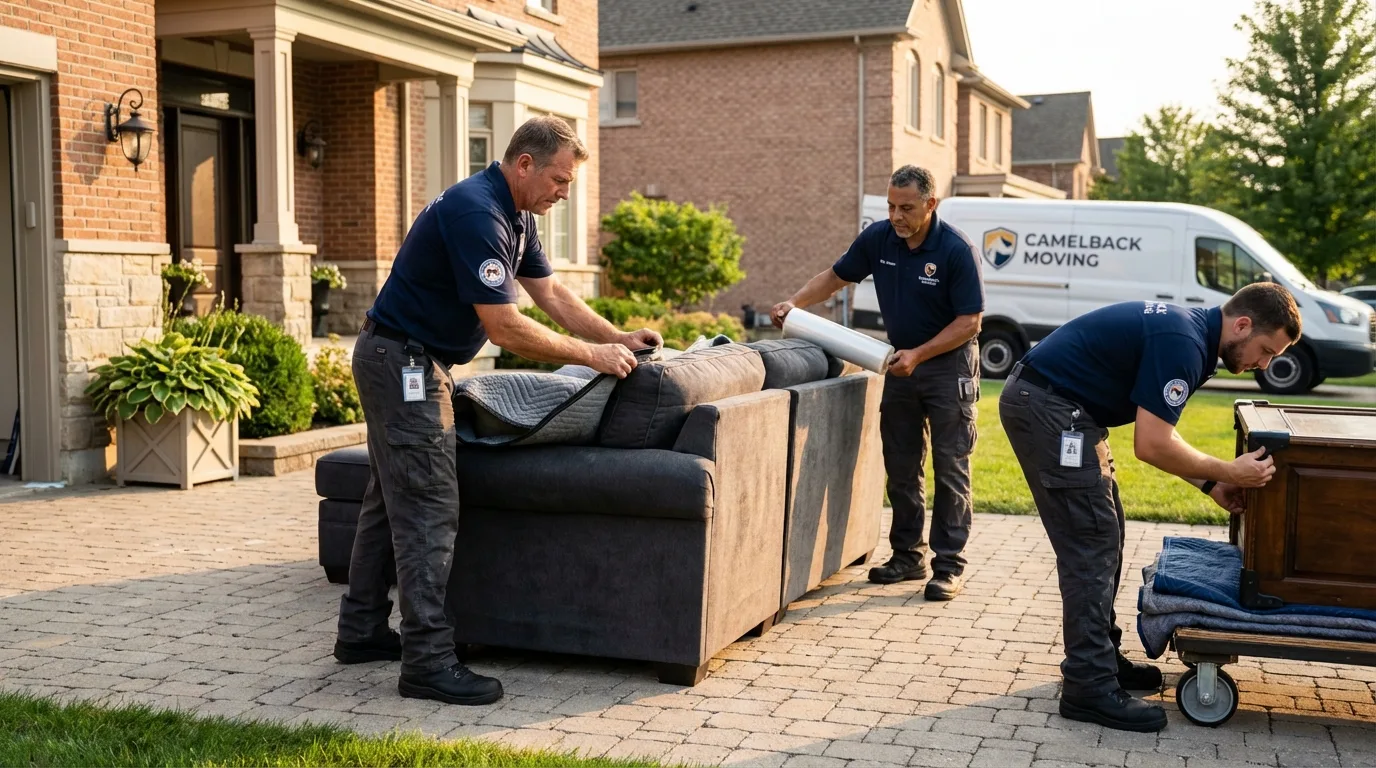 Large estate moving crew wrapping furniture in Paris, ME
